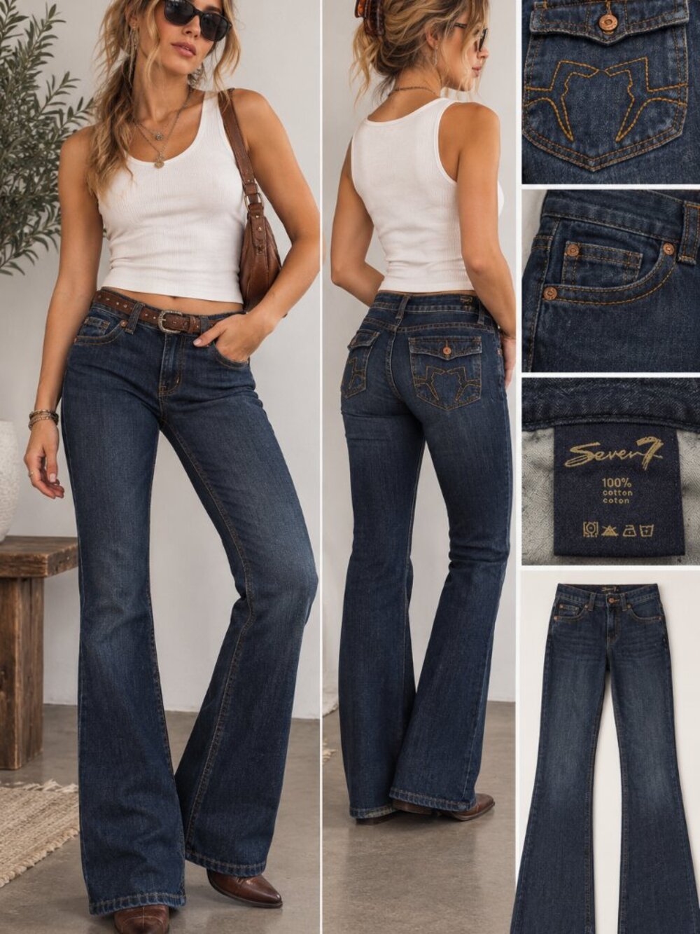 700 - Seven7 Y2K Dark Wash Bootcut Jeans Contrast Stitch 28/29